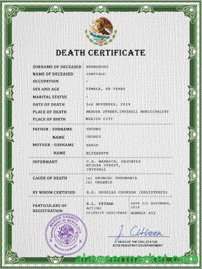 Mexico death certificate PSD template